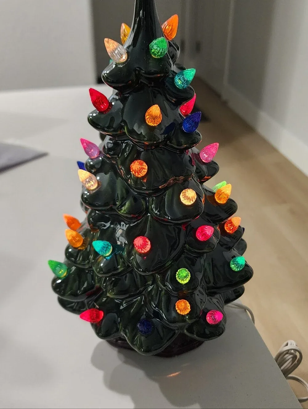 Ceramic Green Christmas Tree with Multicolor Lights